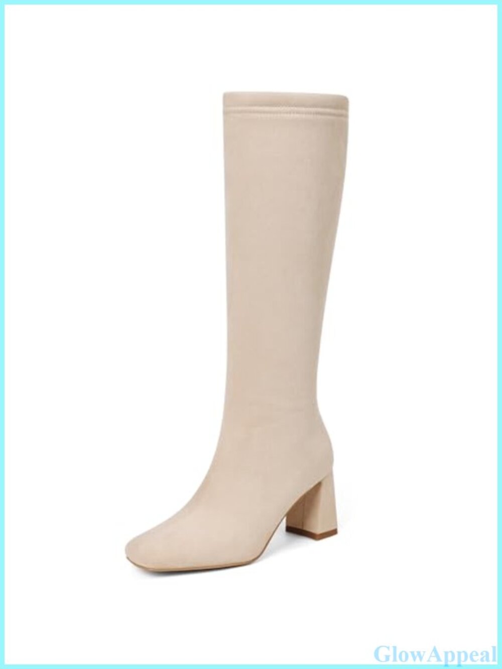 Faux Leather Knee High Boots Square Toe Chunky Heel Wide Calf